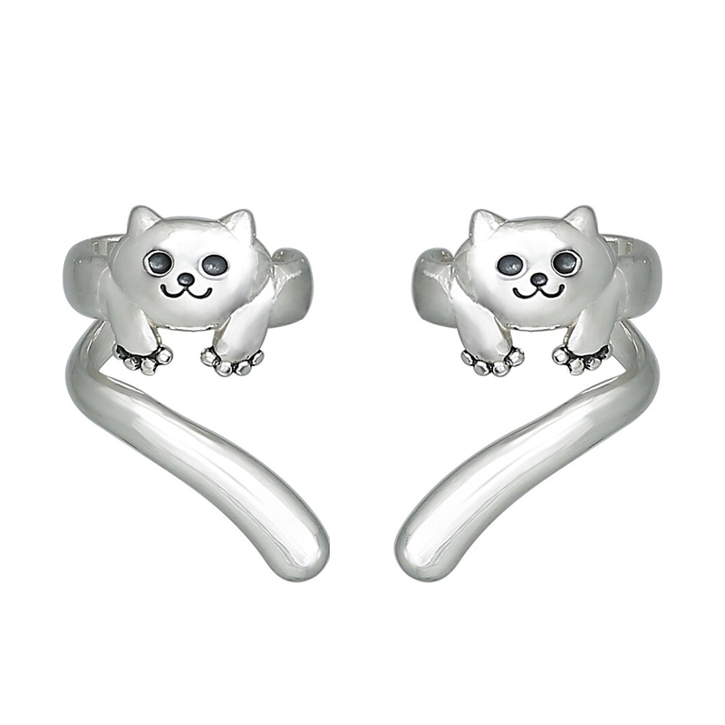 Huitan Women's Cat Clip Earrings Metal Silver Color Fashion Versatile Ear Cuffs Non-piercing Accessories Statement Jewelry