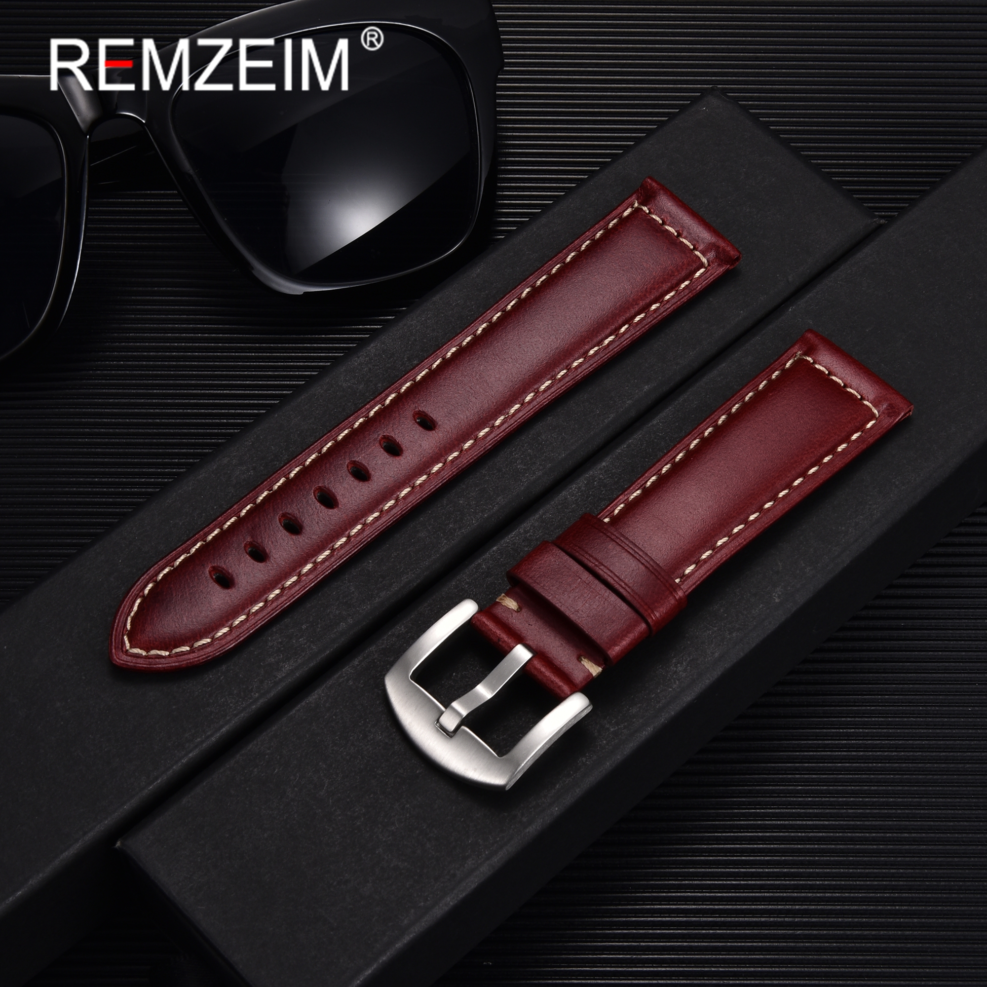 Universal High Quality Genuine Leather Watchband 20mm 22mm Vintage Oil Waxed Blue Brown Black Straps Business Wrist Bracelets