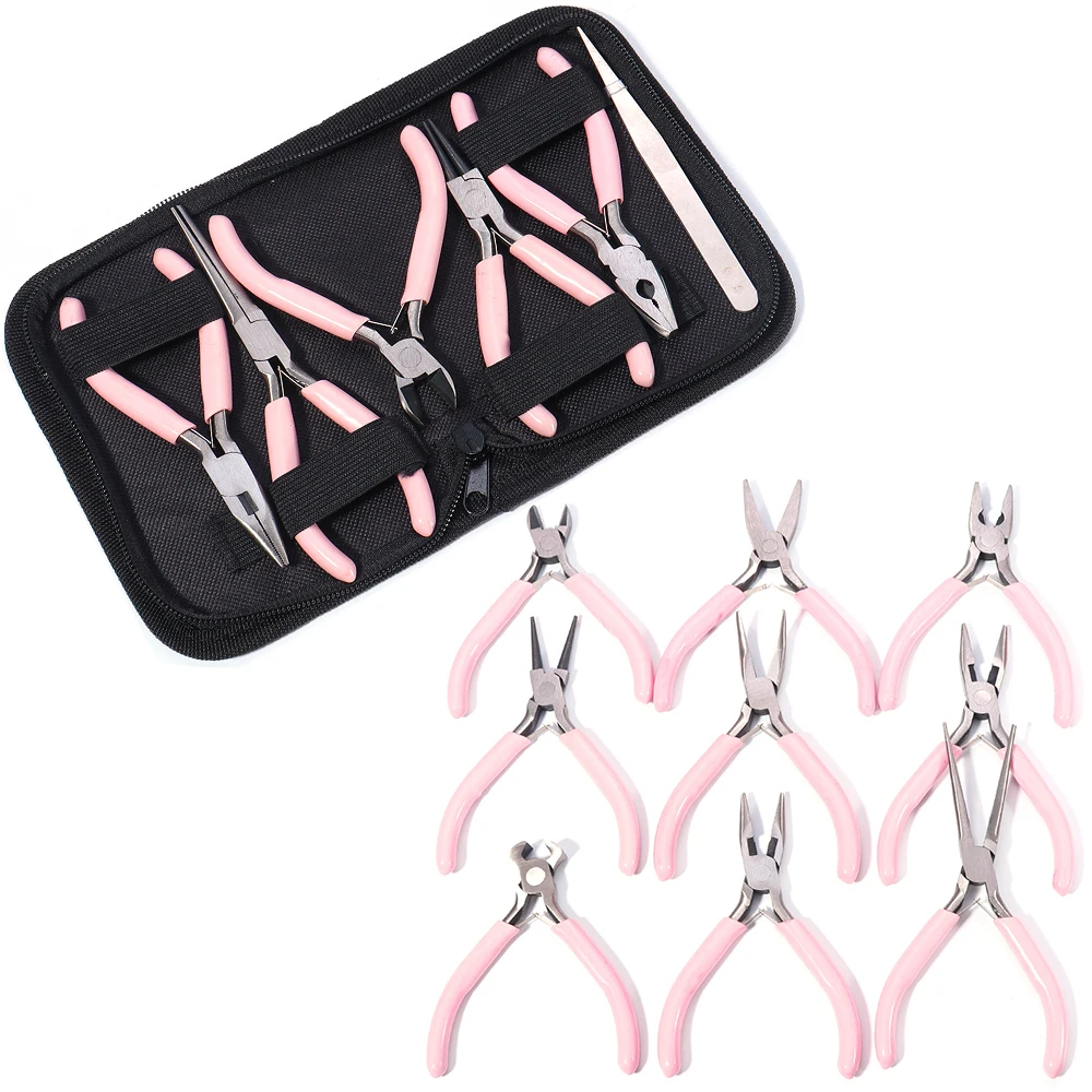 1pc/6pcs Pink Stainless Steel Jewelry Pliers Kit - Round Nose & Wire Cutters for DIY Beading, Crafting & Portable Jewelry Tools