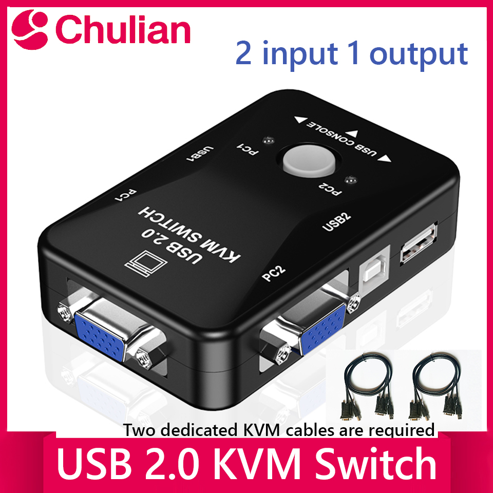 USB 2.0 KVM Switch 1920*1440 VGA SVGA 2 Port or 4 Port Switcher with Two Cables Keyboard Mouse Monitor Splitter Box for Computer