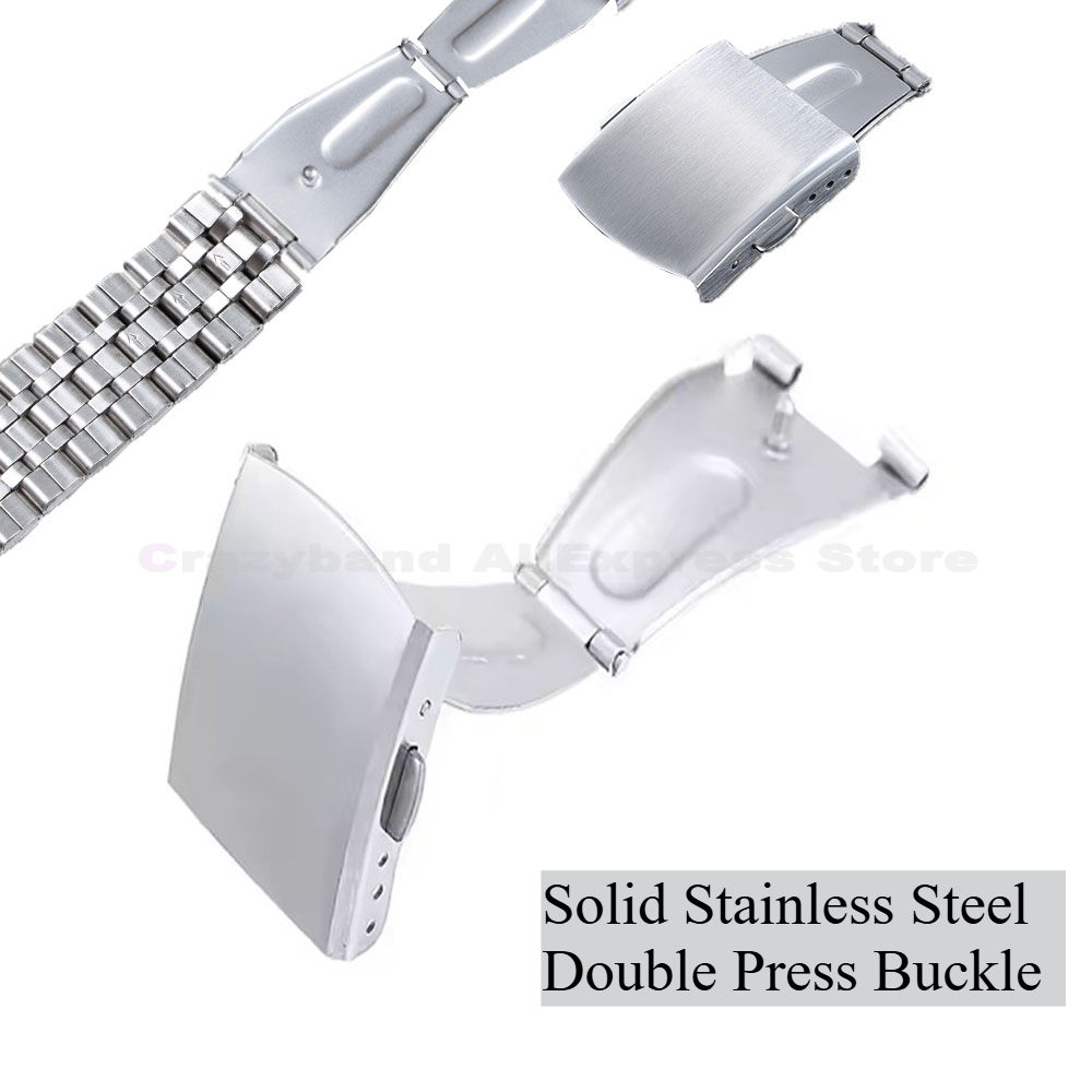 12mm 14mm 16mm 18mm 20mm Solid Stainless Steel Double Press Buckle Watchband Butterfly Buckle Watch Accessories Steel Clasp