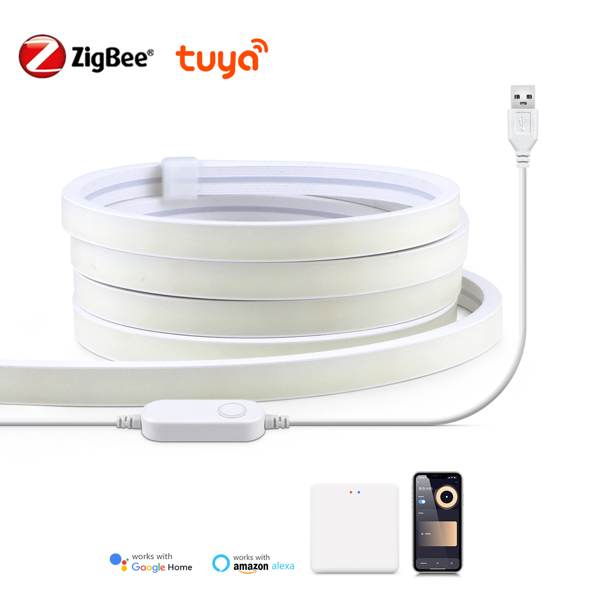 Tuya Smart ZigBee 3.0 LED Strip Neon Light USB Power 5V Flexible COB Tape Ribbon LED Ambient Light for Room Wall TV Backlight lightify
