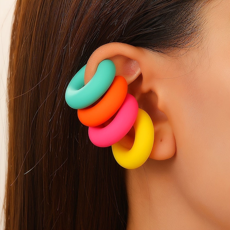 2Pcs Colorful Vintage C-Shaped Ear Clip for Women Fashion Hip Hop Style Earrings for Parties Vacation