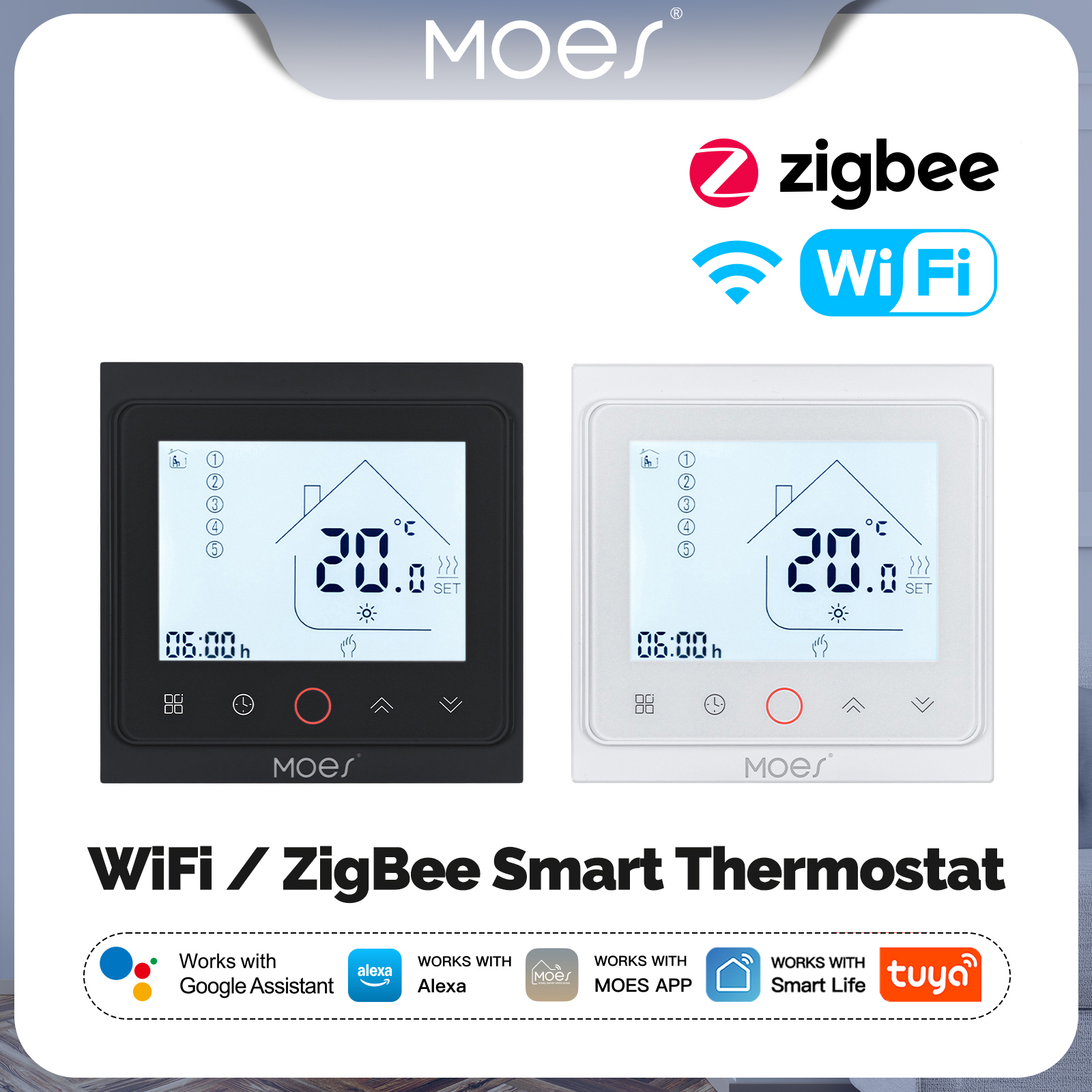 MOES Smart Tuya ZigBee/WiFi Thermostat Temperature Control Water/Electric Floor Heating Gas Boiler Work With Alexa Home