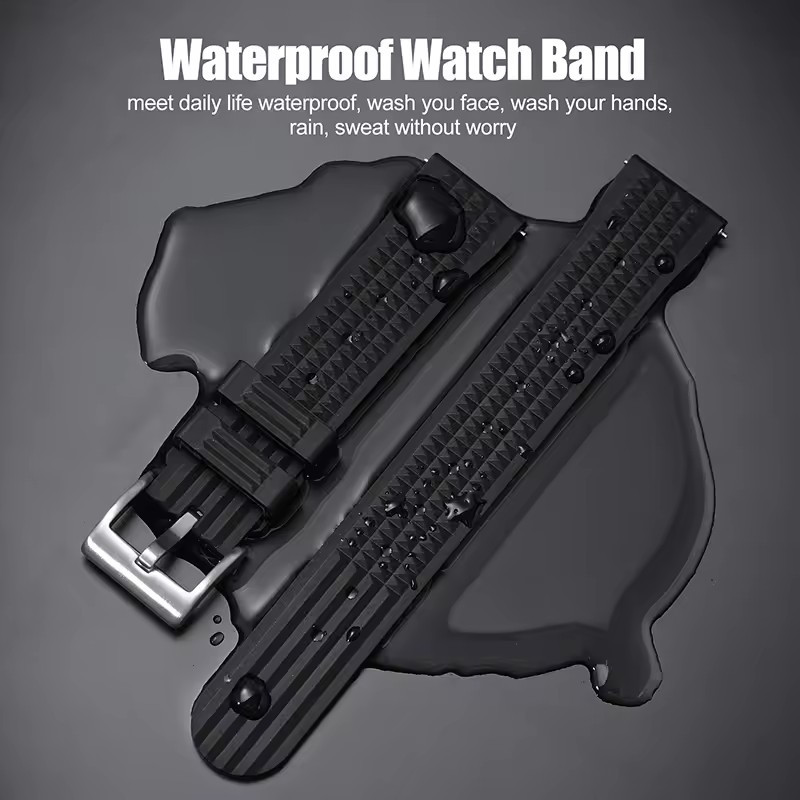 Watchdives 20mm 22mm Soft Rubber Waffle Strap Universal Diver Watch Band Waterproof Sweatproof Sporty Durable