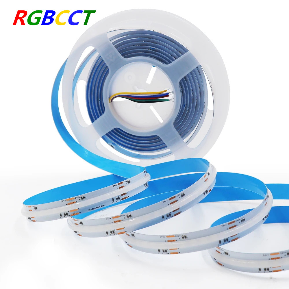 DC 24V RGBCCT COB LED Strip Lights Tuya 5 in 1 Dimmable High Density Flex Ribbon 840 LEDs/m 6Pin 12mm Linear Lighting Room Decor
