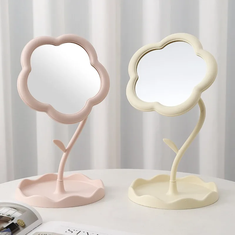 Sunflower Desktop Makeup Mirror for Students Flower Beauty Dressing Table Mirror with Hanging Jewelry Organizer for Girls