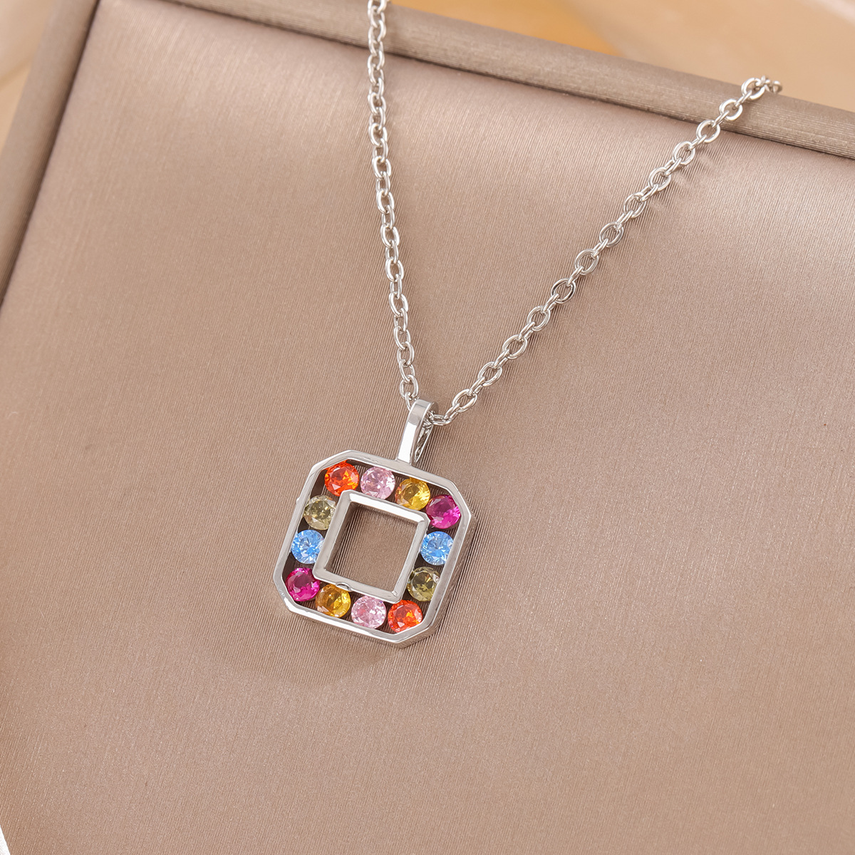 Fashion Colorful Crystal Square Geometric 925 Sterling Silver Jewelry Personality Pendant Necklaces XL298