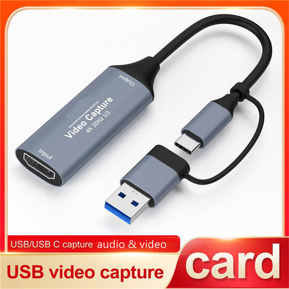 2 in 1 USB 3.0 Video Capture Card 4K compatible to USB 2.0 Type-C Game Grabber Record For Switch Xbox PS5/4 Live Broadcast