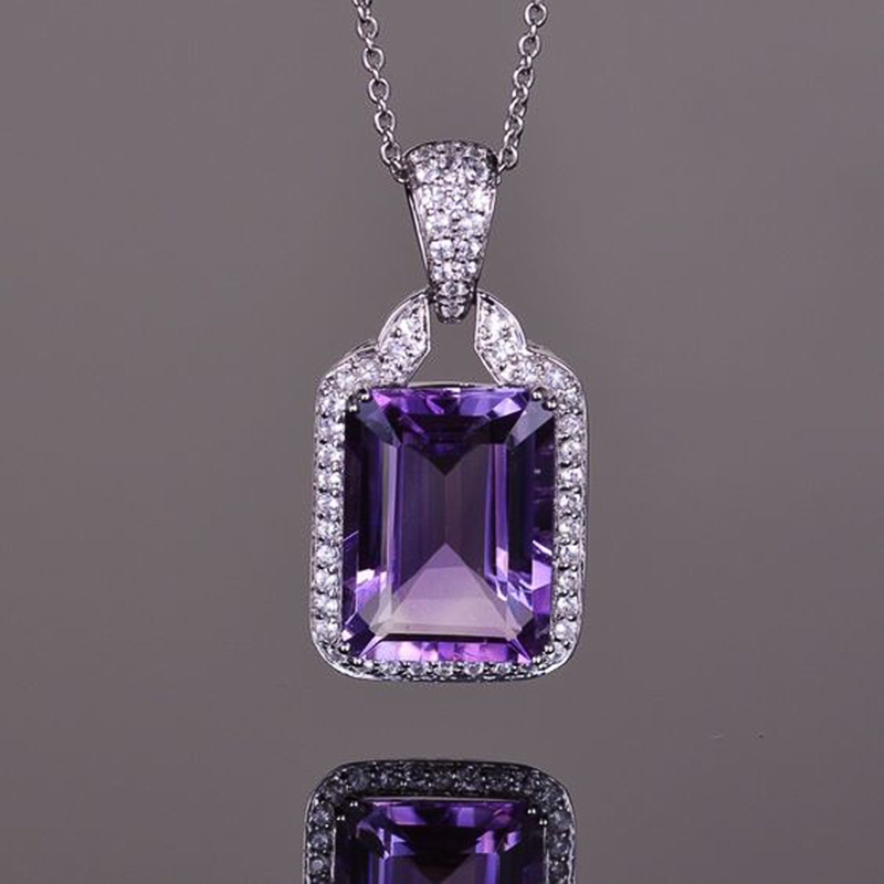 Huitan Chic Square Purple Cubic Zirconia Necklace for Women Gorgeous Bride Engagement Wedding Necklaces Luxury Fashion Jewelry