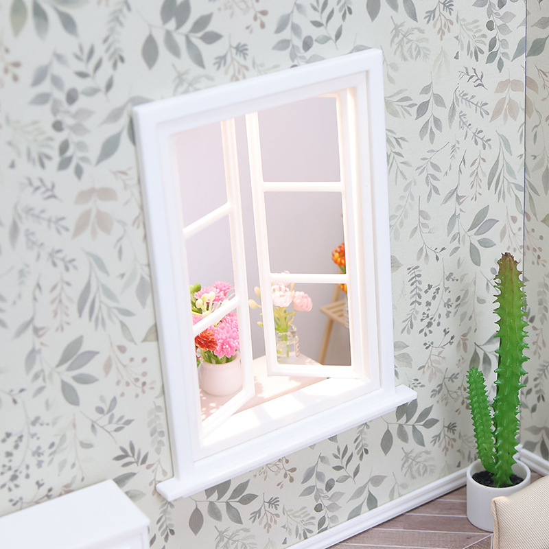 1Set Wooden Window Frame Model 1/12 Dollhouse Mini Furniture Decoration Toy Dolls House Micro Scene Construction Props