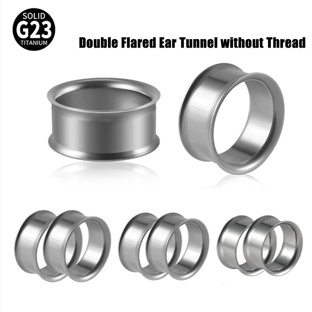 1Pair G23 Titanium Double Flared Ear Stretchers Tunnel Silver color Ear Gauge Plug without Thread Body Piercing Jewelry 8-25mm
