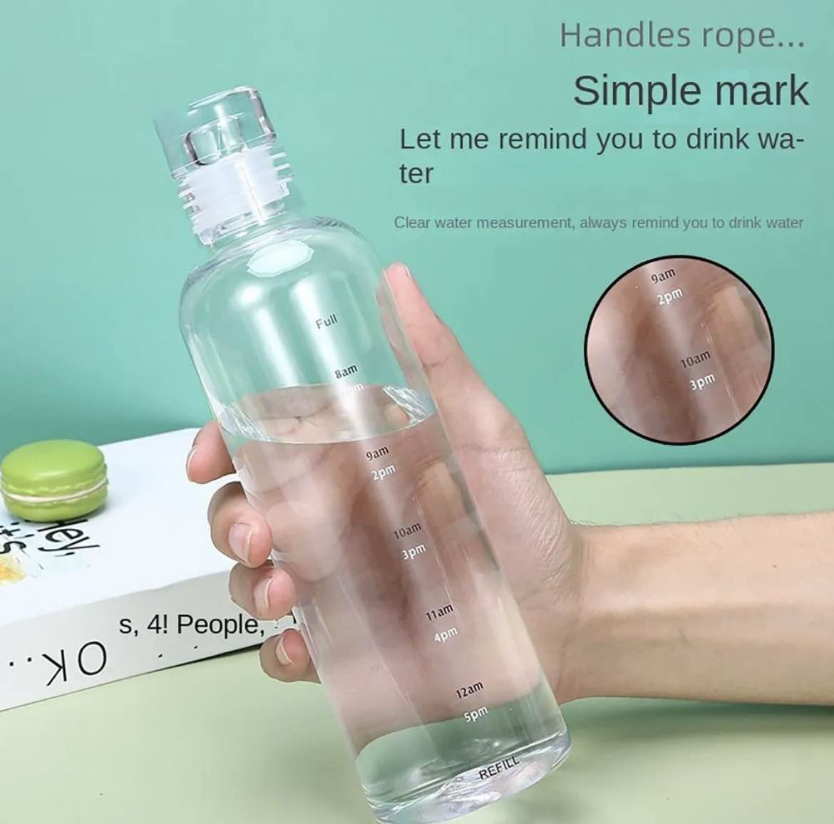 INS Style 750ML Water Bottle Leakproof Transparent Drinking Cup Timescale Juice Bottle for Student
