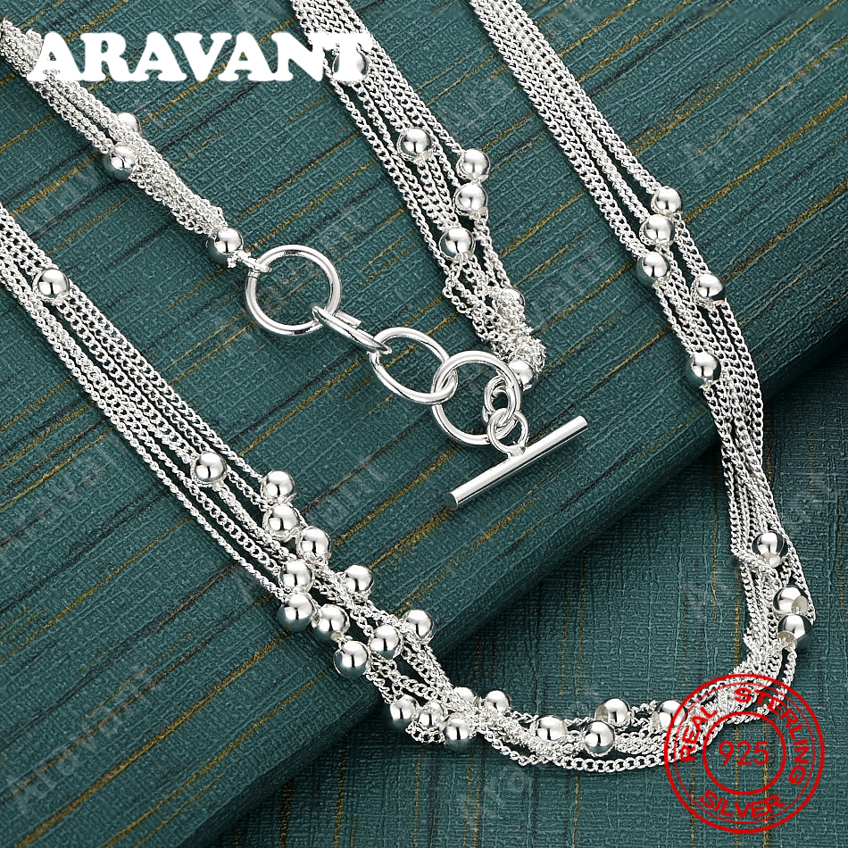 925 Sterling Silver Six-Line Bead Necklace With Ot Clasp - Exquisite And Cute Wedding/Party Jewelry For Women