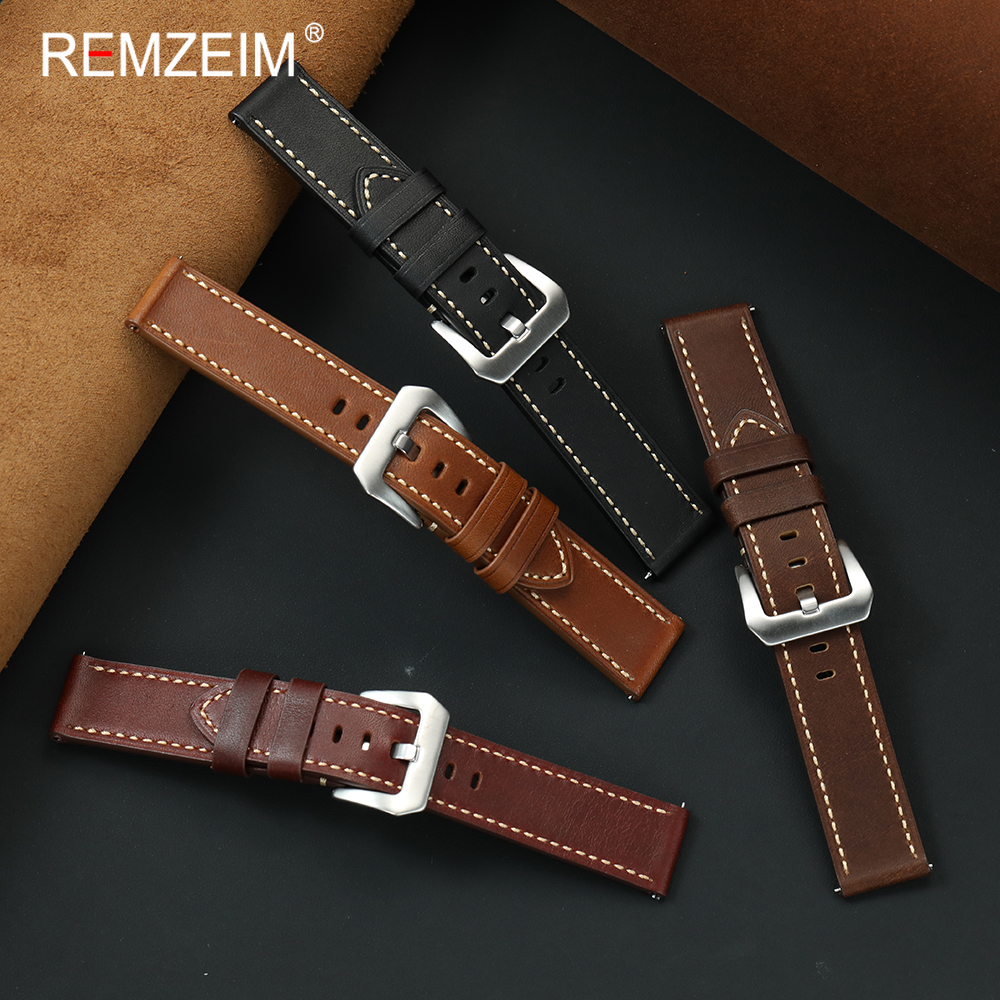 Quick Release Oil Wax Leather Watch Strap Men Double Sided Skin 20mm 22mm 24mm Durable Business Sport Wrist Bracelet Band
