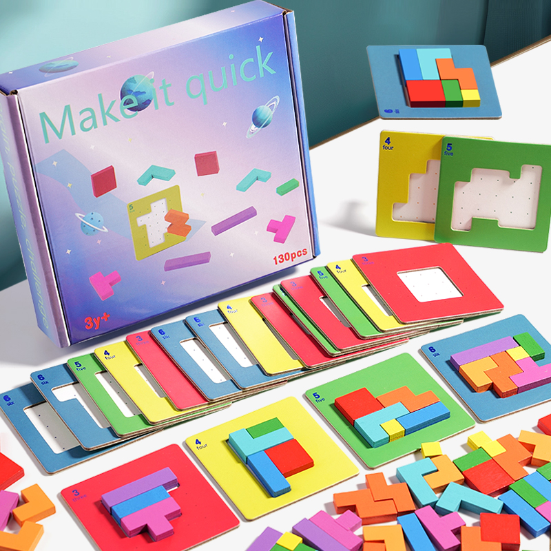 3D Puzzle Two-person Interactive Desktop Game Tangram Math Toys Building Blocks Board Color Shape For Kids