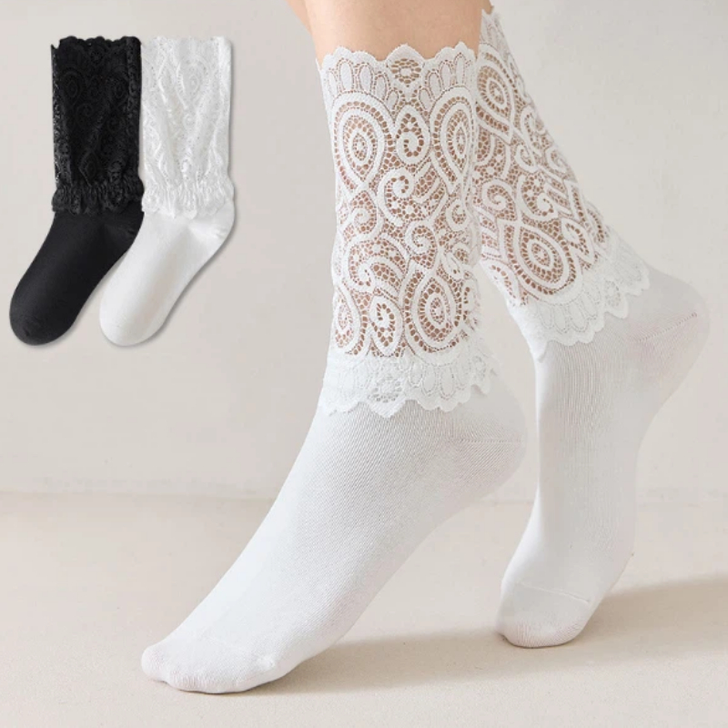 Lace Floral Mesh Socks Women Spring Transparent Short Cotton Sock for Ladies Elastic Retro Cute Socks Female