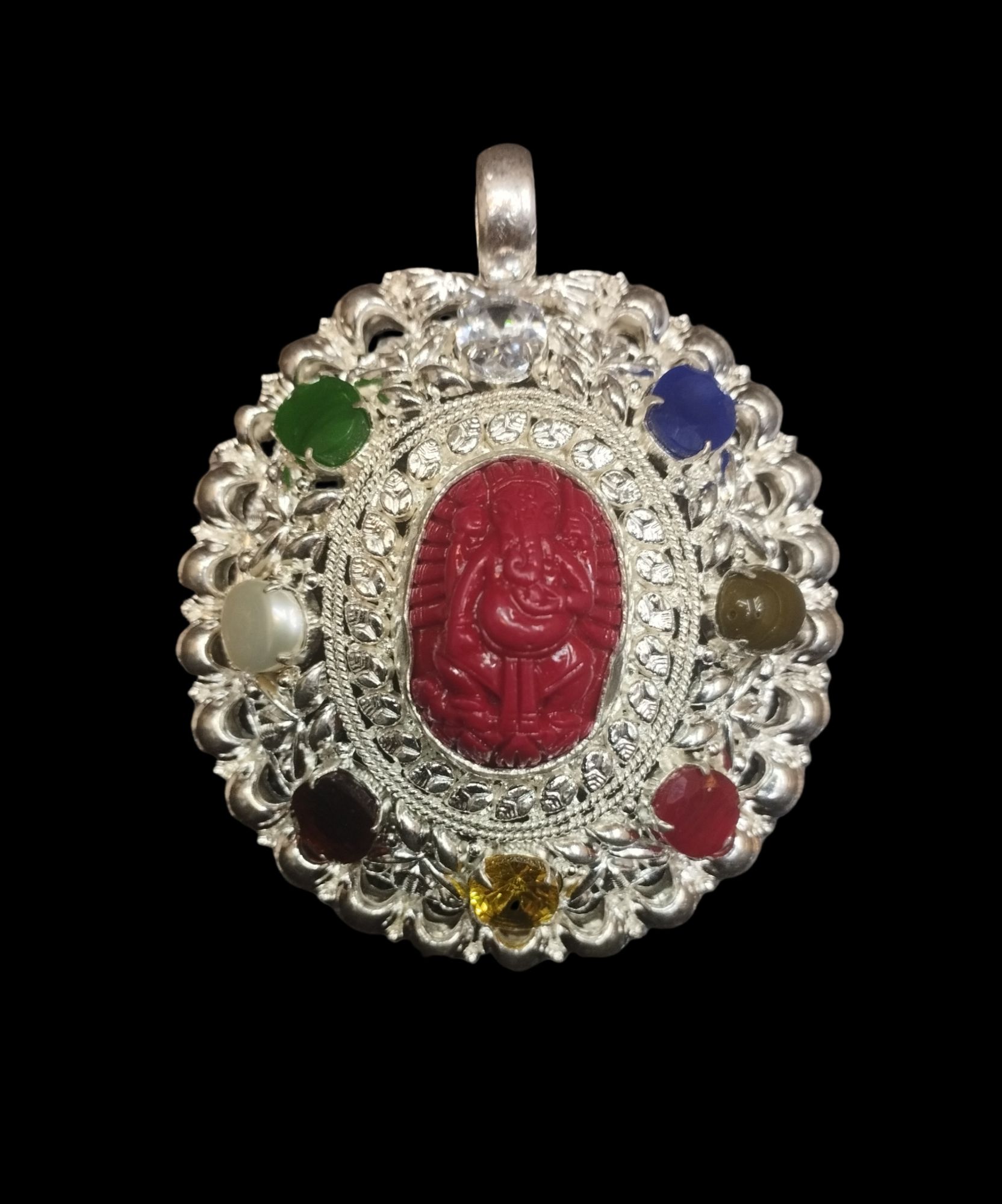 Nau Ratna Pendant | Pure Silver | Oval Design | For Women | 15 gm | 1 piece | Maitri Jewellers