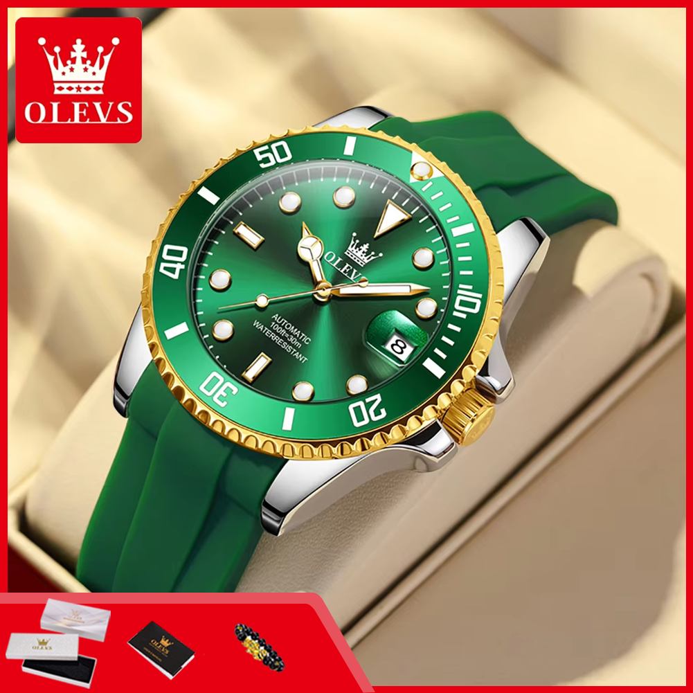 OLEVS 6650 Mechancial Watch for Men Luxury Top Brand Original Automatic Men's Watches Silicone Strap Waterproof Date Man Watch