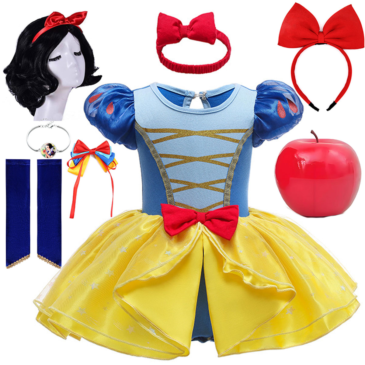 Disney Snow White Princess Anna Baby Girl Baby Romper Tutu Dress with Headband Halloween Party Short-sleeved little Romper Set