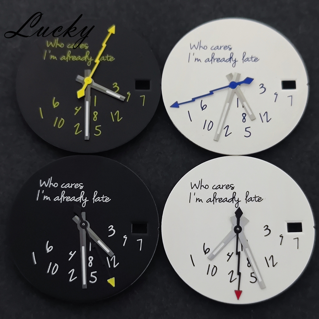 New Log Modified Watch Face 28.5mm Lightning Second Hands DIY Watch Dial Fits NH35 Movement Who Cares Lt's Already Late Watch