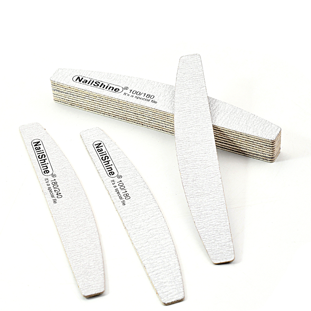 5Pcs Grey Crescent Wooden Nail File Reusable Eco-Friendly Manicure Tool Portable for Travel 100/180/240 Buffing Sanding Files