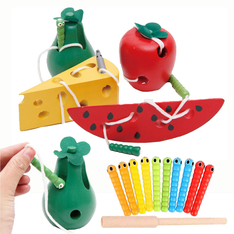 Kids Montessori Toy Worm Eat Fruit Wooden Puzzle Toy Fingers Flexible Training Twisting Worm Educational Toys For Children