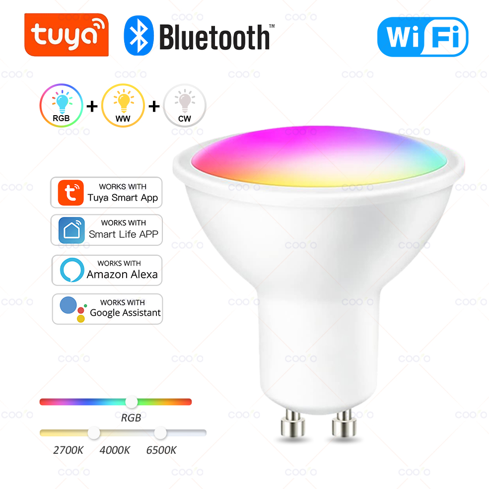 MOES Tuya ZigBee/WiFi GU10 Smart LED Bulb RGB+C+W White Dimmable Lamp Smart Life App Control Voice Alexa