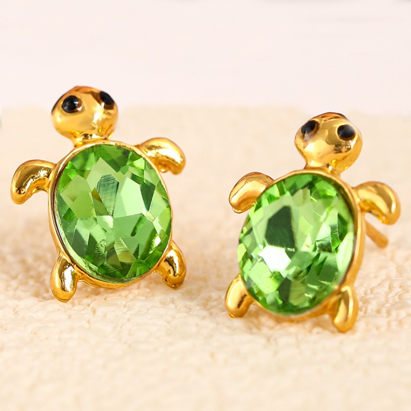 Cute Delicate Green Sea Turtle Animal Earrings for Women Fashion Statement Gold Color Tortoise Stud Earrings Party Jewelry Gifts