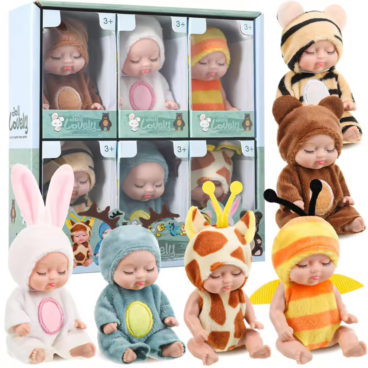 6Pcs Simulation Princess Dolls Toy Mini Cute Sleeping Baby Series Doll Cartoon Animal Toy For Kids Kawaii Dolls Girl's
