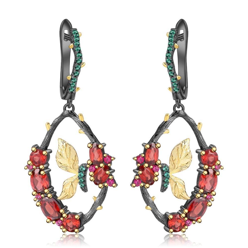 Vintage Imitation Natural Garnet Earrings Handmade Butterfly Pendant women's Jewelry