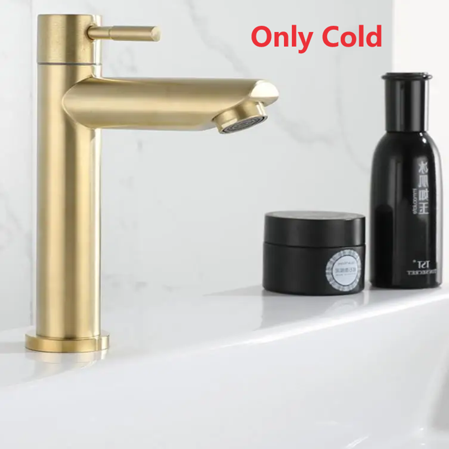 Gold Single Cold Quickly Open Type Basin Faucet Rust And Corrosion Resistance Bathroom Sink Water Tap 304 Stainless Steel