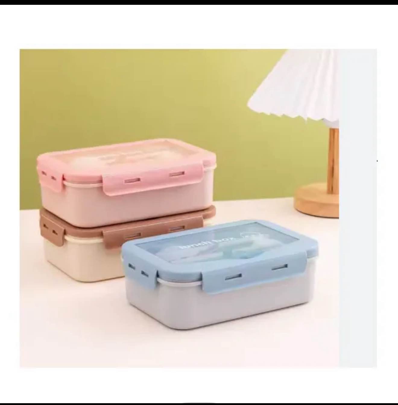 Four Sided Buckle Lunch/ Tiffin Box With Fork And Spoon