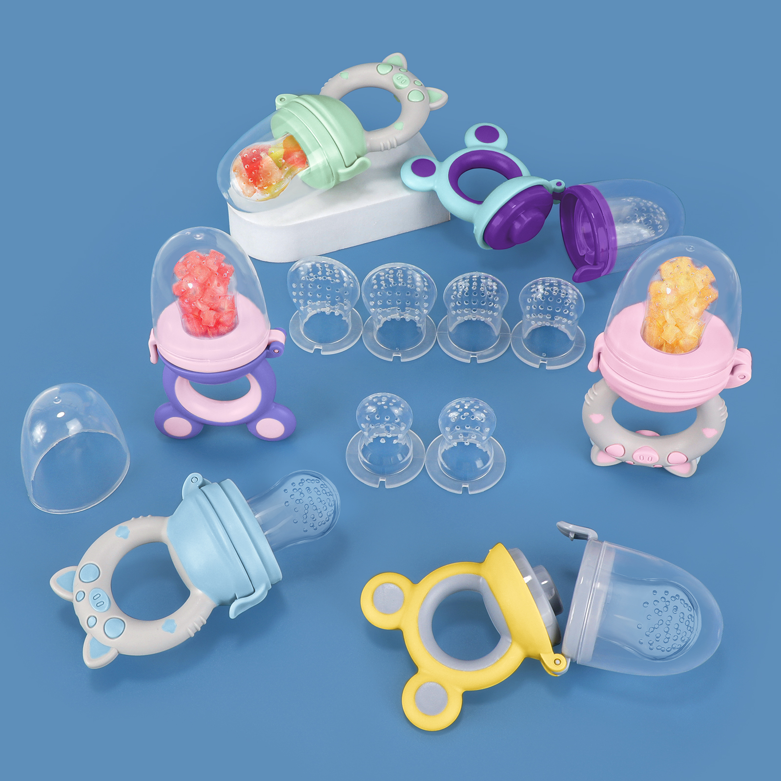3pcs/set 6-36 months Silicone Fruit & Vegetable Feeder for Infants and Toddlers Food Grade Teething & Feeding Pacifier