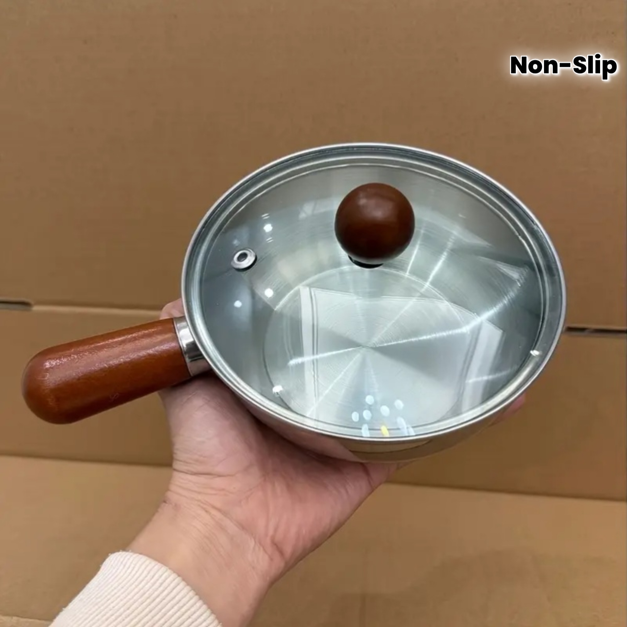Multifunctional Stainless Steel Pot Without Lid,Wood Handle,Induction Ready,Even Heating - Ideal for Dorms, RVs & Small Kitchens