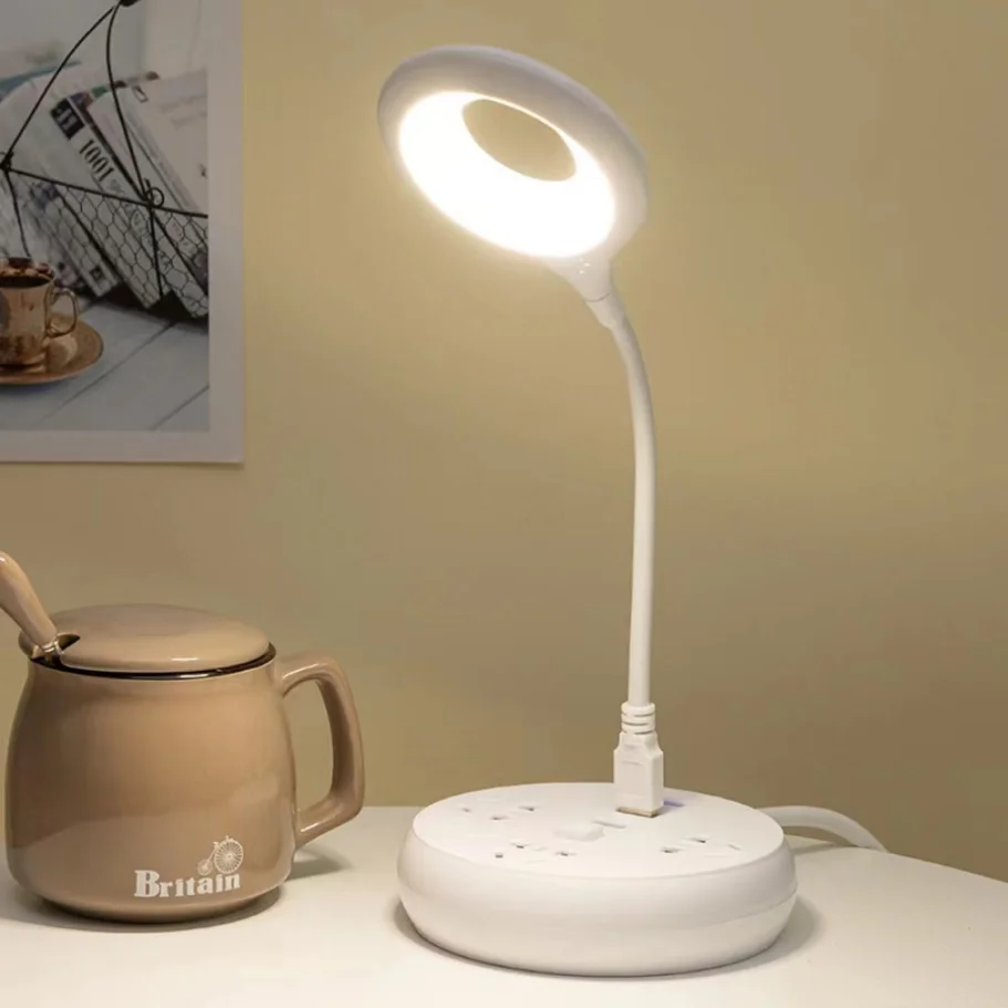 USB Plug Portable LED Night Light Eye Protection Student Study Reading Dormitory Room Annular Household Bedside Lamp White Light