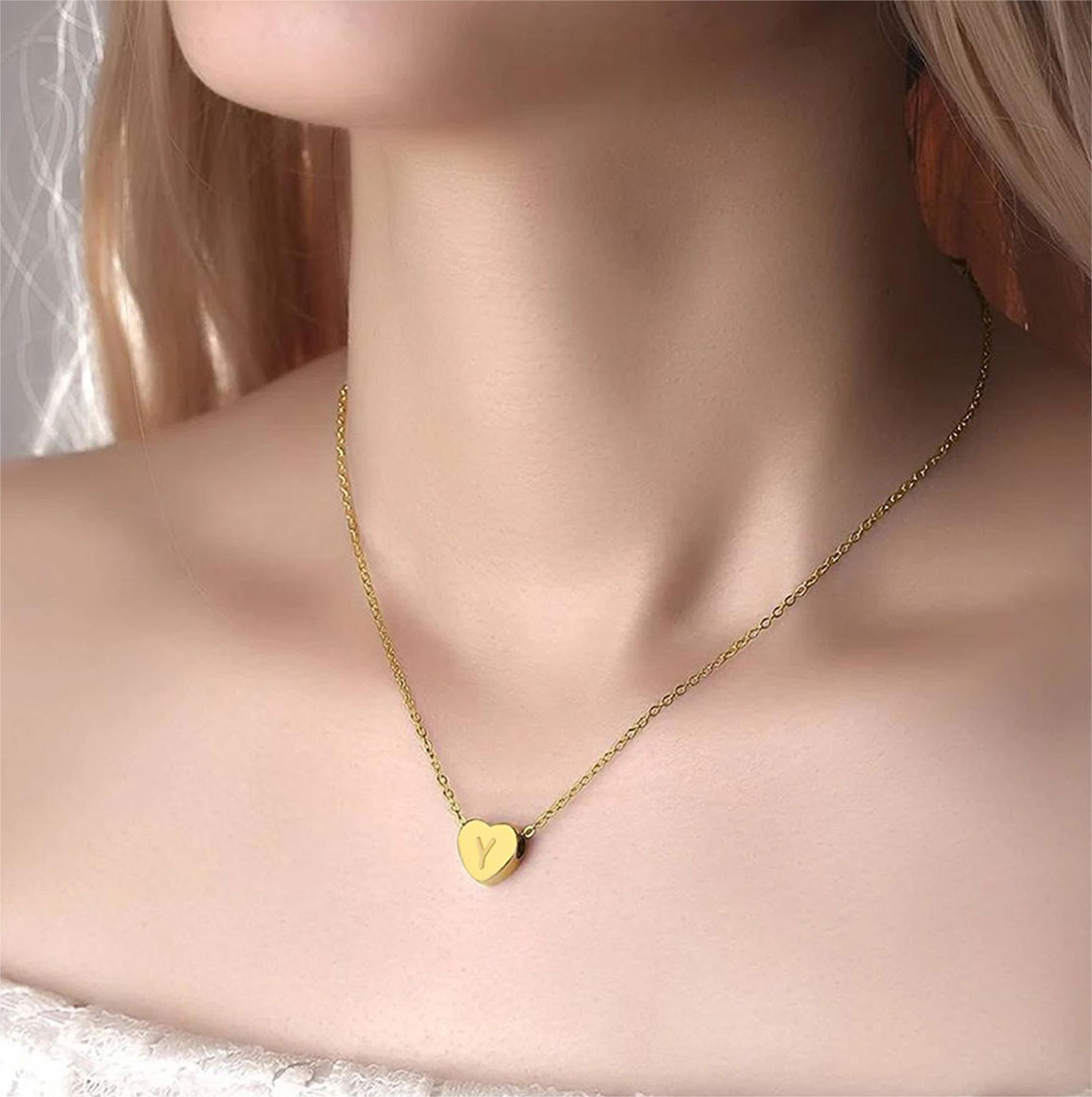CARLIDANA Minimalist Gold Plated Stainless Steel Jewelry Initial kids Alphabet Pendant Small Mini Heart Initial Letter Necklace pen gpt