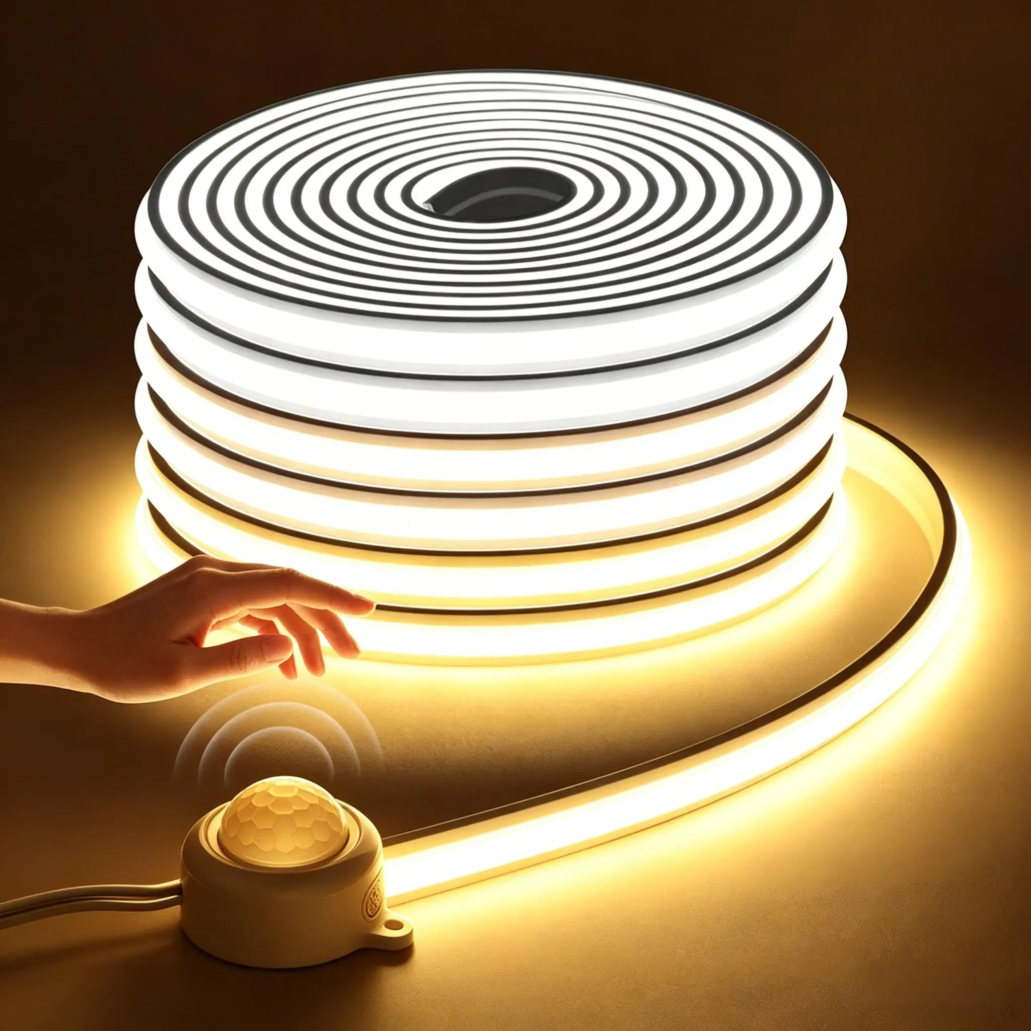 Smart PIR Motion Sensor DC24V Solid Silicone Gel COB Neon LED Strip Light Delay Time Adjustable 20-300s Only Works at Night
