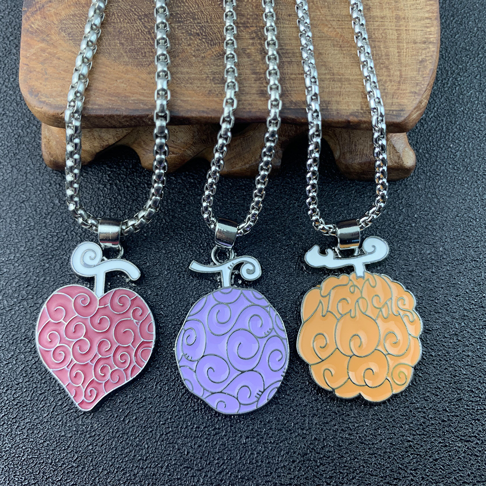 Anime One Piece Ace Law Devil Fruit Necklace for Women Men Metal Necklaces Gomu Ope Mera No Mi Jewelry Garnish Chains Toys Gifts