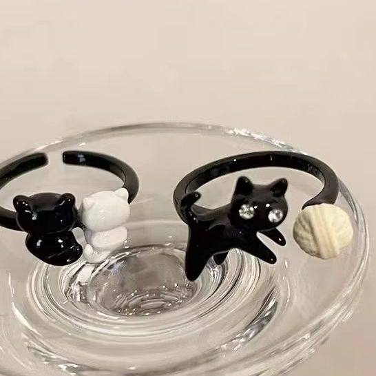 Creative Vintage Funny Cat Opening Adjustable Ring For Women Girls Fashion Cartoon Cute Rings Party Jewelry Accessories Gifts
