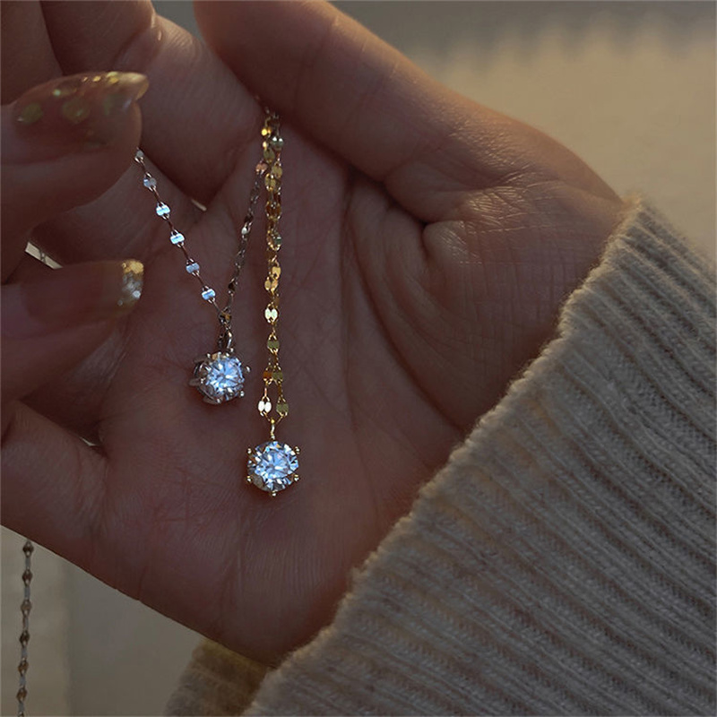 Acrylic Zircon Pendant Necklace Fashion Silver Color Crystal Clavicle Chain Necklace For Women Luxury Women's Jewelry