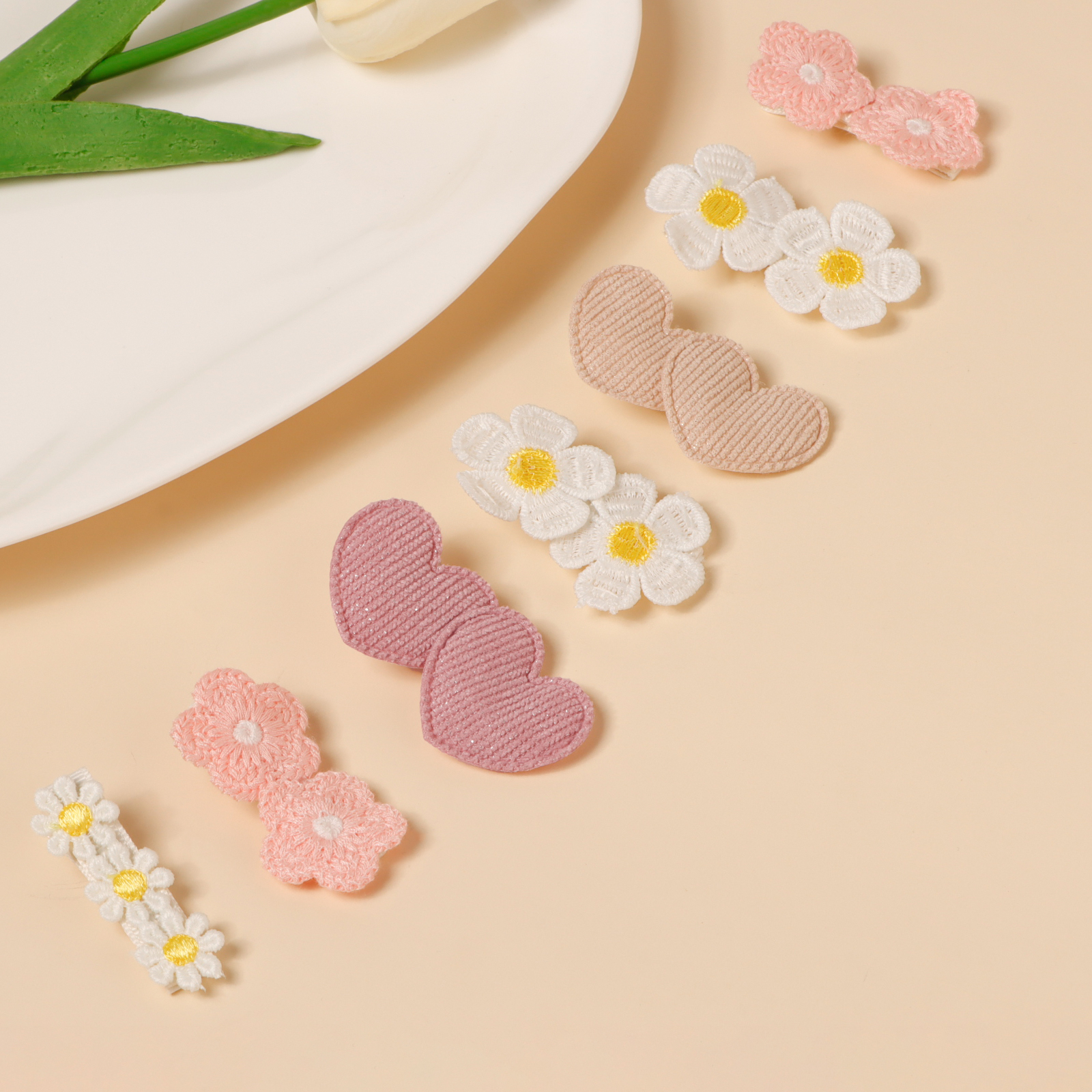 7pcs New Hot Selling Love Small Flower Combination Hairpin Cute Little Baby With Bangs Small Barrettes Girl's Sweet Hair Clip