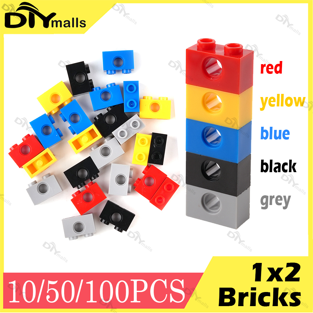 10/50/100PCS 1x2 Bricks 3700 Building Blocks Technical Parts with Hole DIY Enlighten Blocks Compatible withlegoeds Children Toys