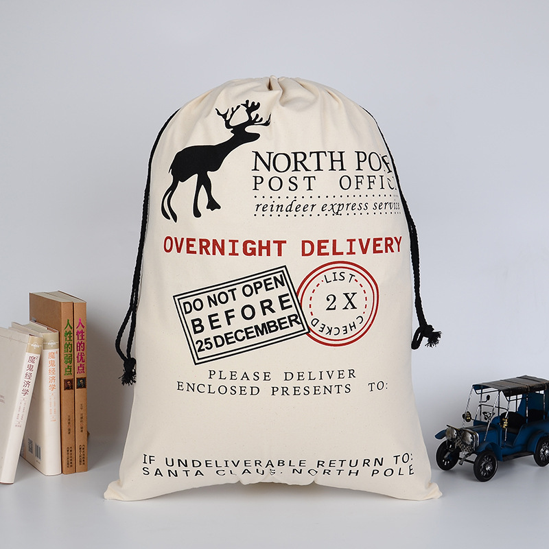 Santa Sacks Cotton Canvas Children Gift Bag, Reindeer Stocking,Christmas Drawstring Socks,Large Size Candy Toys Bags, 50*70cm