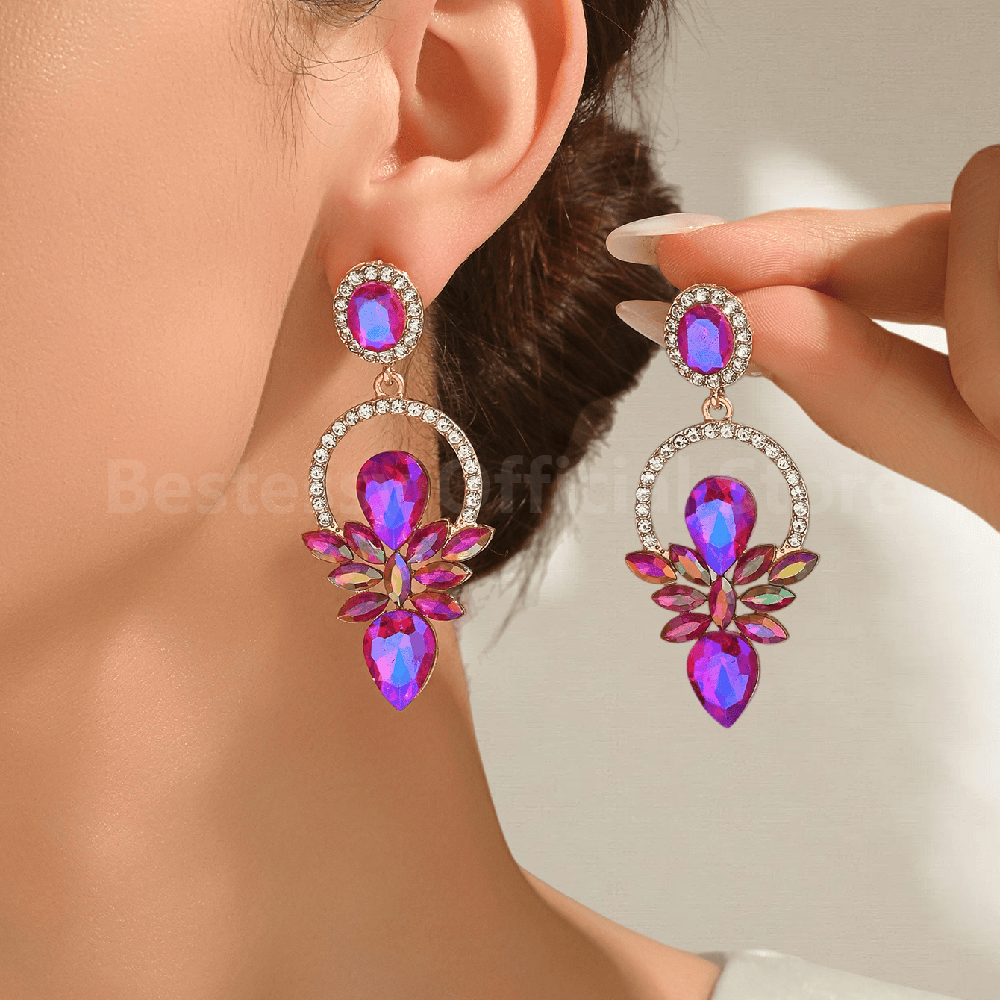 1 Pair Vintage Luxury Sparkling Faux Gemstone Chandelier Earrings Women's Elegant Fashion Jewelry for Party Prom Wedding Bride