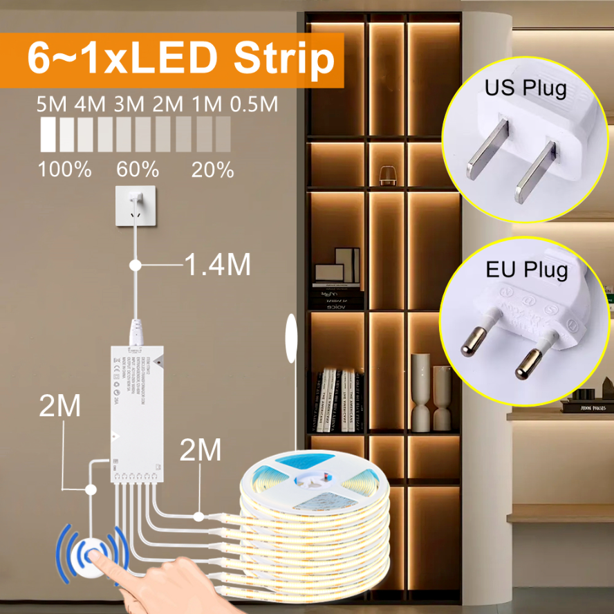 WIFI APP Dimmable LED Cabinet Light COB Strip Kitchen Shelf Pantry Showcase Bedroom Closet Backlight Lamp by Tuya Smart Switch