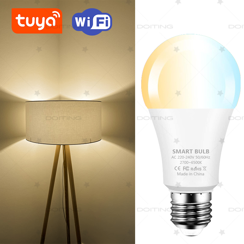 Smart WIFI LED Bulb E27 Tuya Smart Life APP Control Works With Alexa Google 220V Dimmable White Warm Light CCT 2700-6500K
