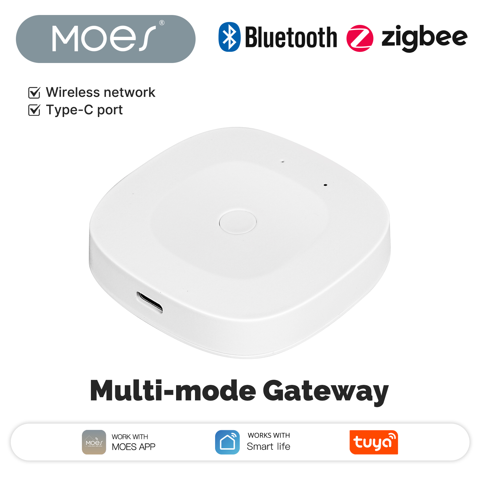 MOES New Multi-mode Smart Gateway ZigBee Bluetooth Mesh Hub Work with Tuya Smart App Voice Control via Alexa Home
