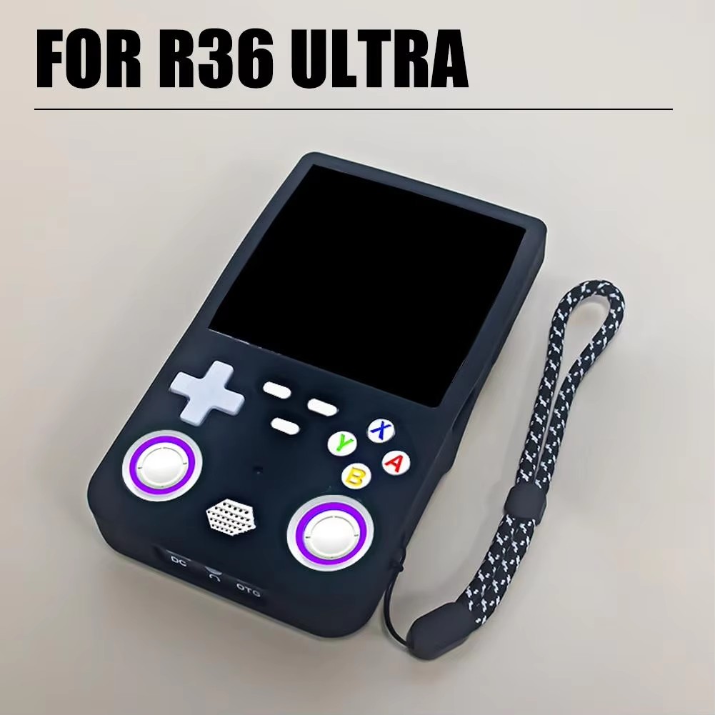Silicone Protective Case Anti-Scratch Shockproof Game Console Cover with Lanyard Sleeve Shell for R36 Ultra