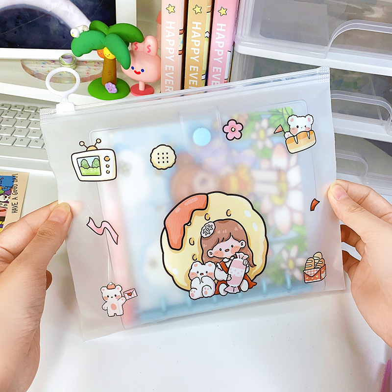 8/40PCS Zipper Storage Bag Cute Cartoon Pattern Printing Small Items Cosmetics Storage Bag Frosted Self Sealing Packaging Bag
